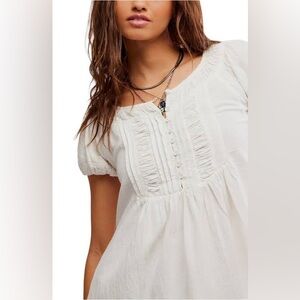 NWT Free People Fayre Puff Sleeve Cotton & Linen Tunic Top -Clean Ivory size XS